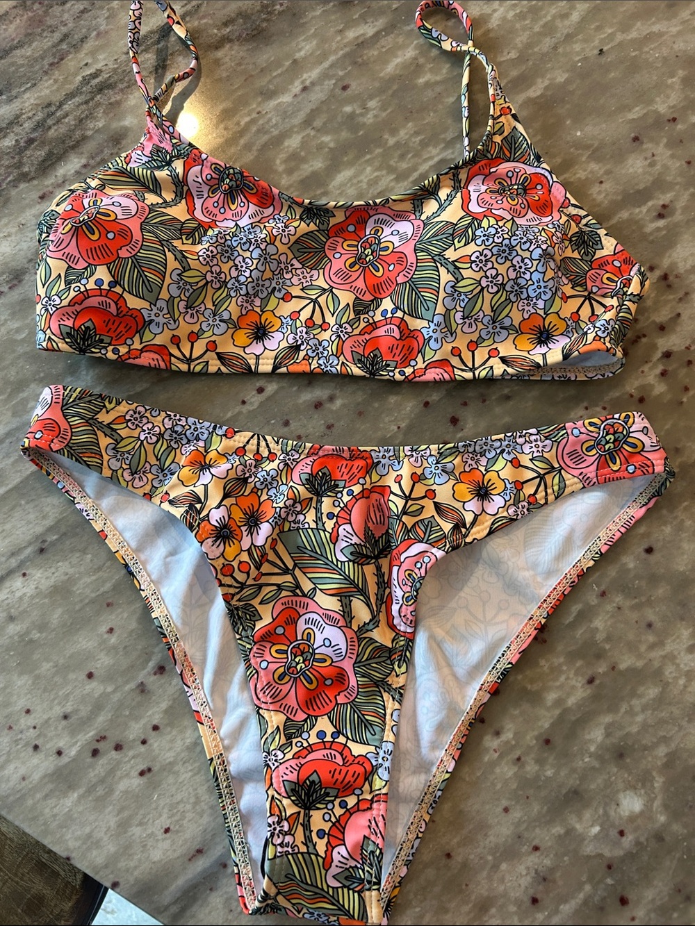 SHEIN Floral Print Bikini Set in Peach, Coral and Yellow